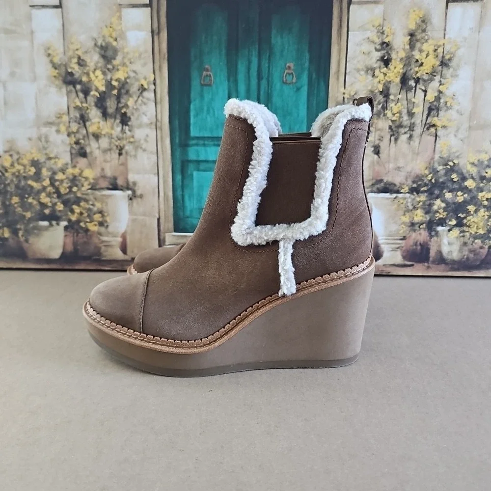 Sam Edelman Womens Reagan Tan Suede Wedge Boots Shoes‎ 8M